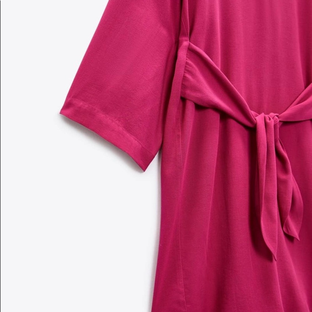 ZARA BLOGGER FAVORITE KNOTTED WAIST MINI DRESS FUCHSIA - Picture 7 of 7